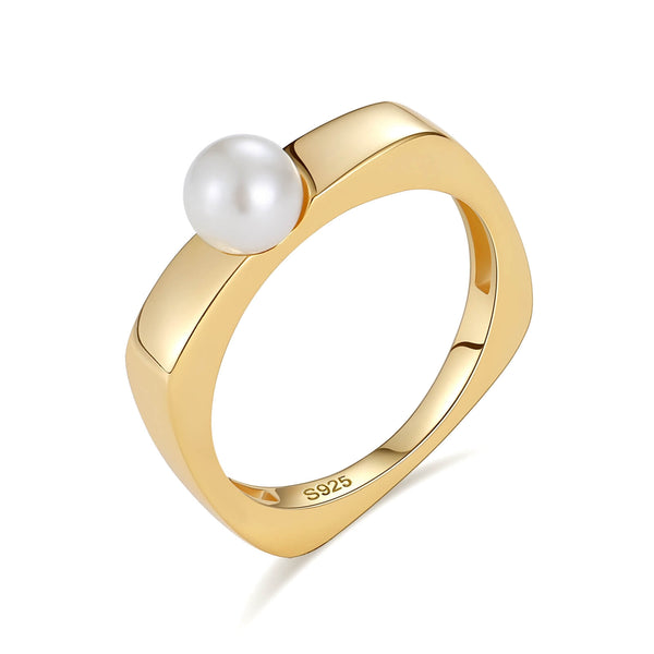 VFJ0446 Button Pearl Square Band Ring