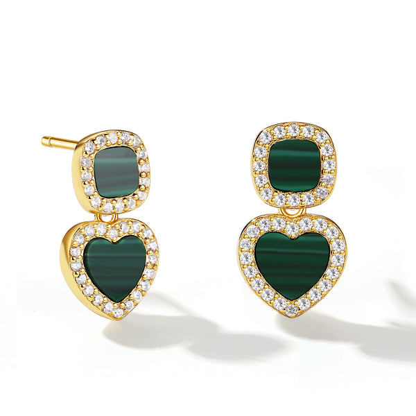 VFE0072 Vintage Malachite Heart stud Earrings