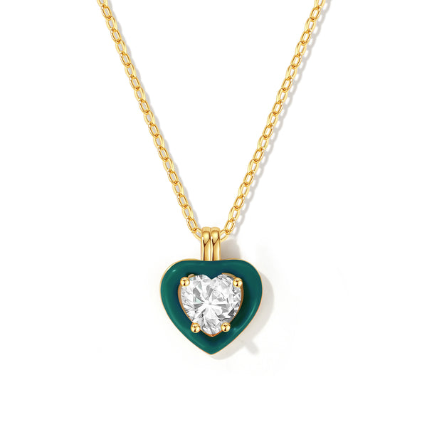 VFX0080 Colorful CZ Emanel Heart Necklace
