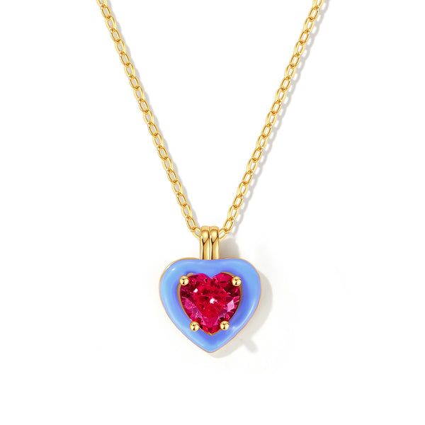 VFX0080 Colorful CZ Emanel Heart Necklace