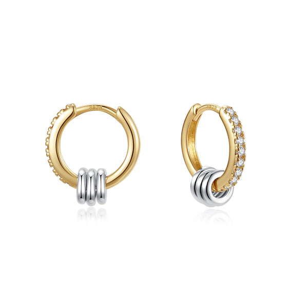 BVFE0785 Two Tone Hoop Earrings With Triple Circle