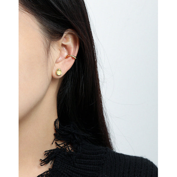 RHE1124 925 Sterling Silver Irregular White Chalcedony Stud Earrings