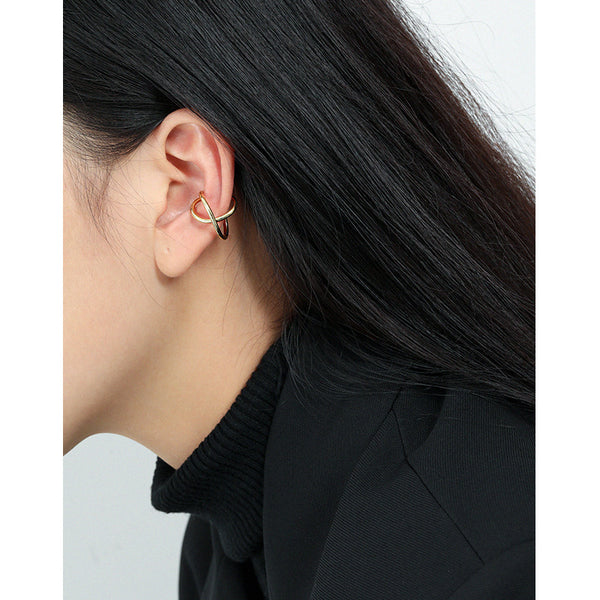 RHE1129 925 Sterling Silver X Shape Glossy Ear Cuff