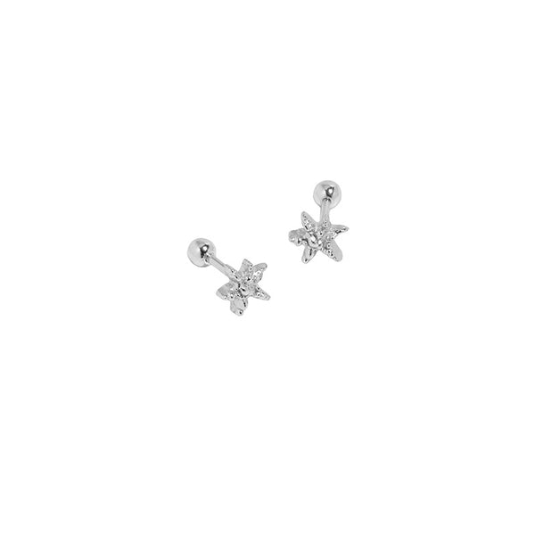 RHE1306 925 Sterling Silver Starfish Screw Bead Stud Earrings