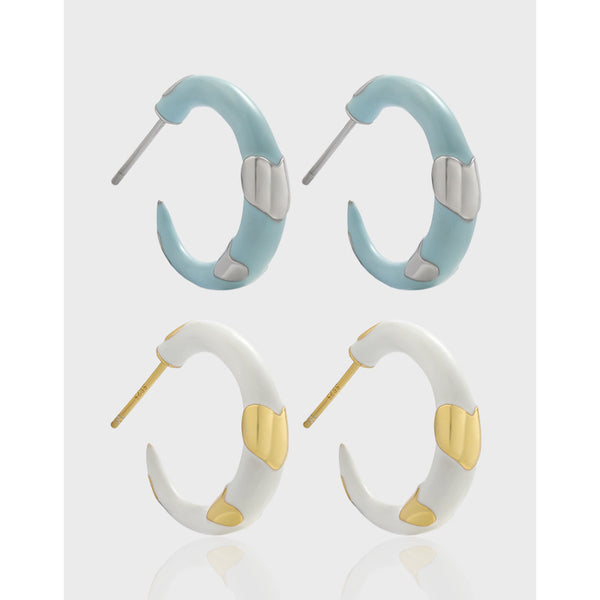 RHE1320 925 Sterling Silver Enamel C-shaped Love Hoop Earrings