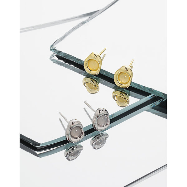 RHE1124 925 Sterling Silver Irregular White Chalcedony Stud Earrings