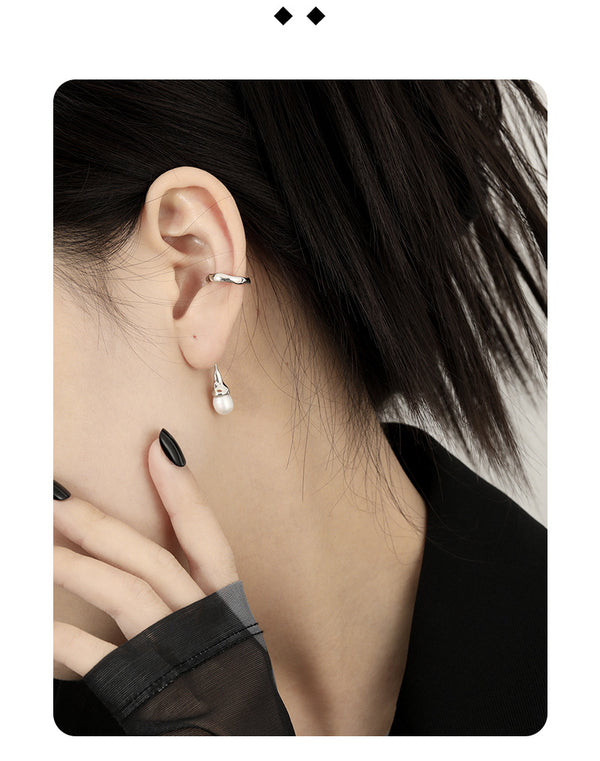 RHE1115 925 Sterling Silver Freshwater Pearl Long Dangle Ear Cuff