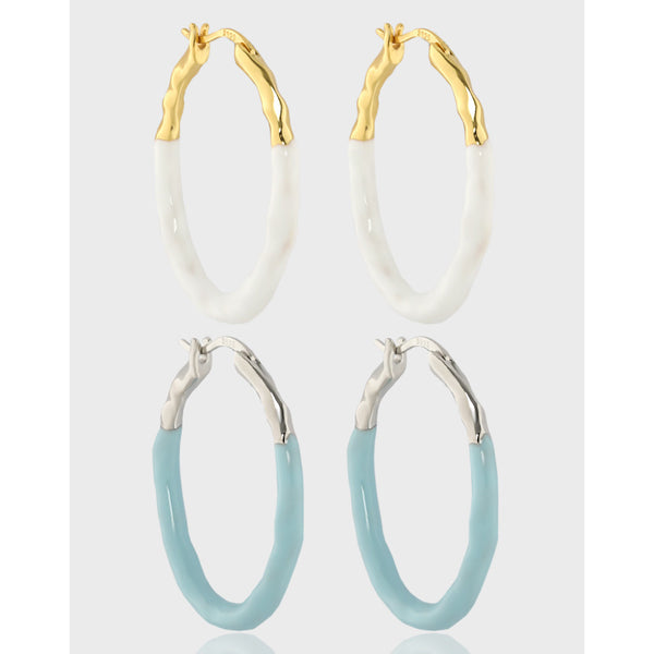 RHE1301 925 Sterling Silver Irregular Enamel Hoop Earrings