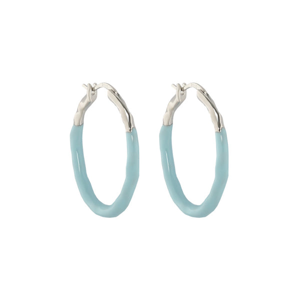 RHE1301 925 Sterling Silver Irregular Enamel Hoop Earrings