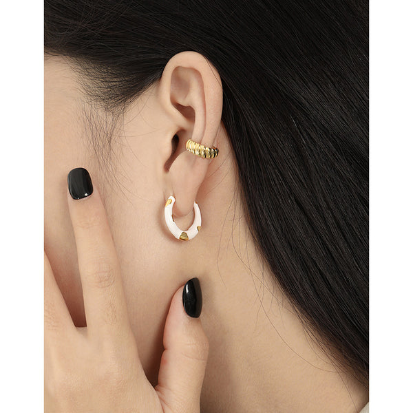 RHE1320 925 Sterling Silver Enamel C-shaped Love Hoop Earrings