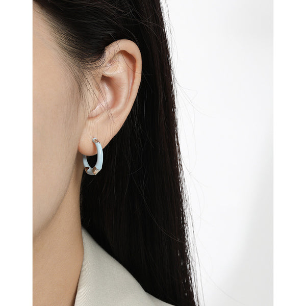 RHE1320 925 Sterling Silver Enamel C-shaped Love Hoop Earrings