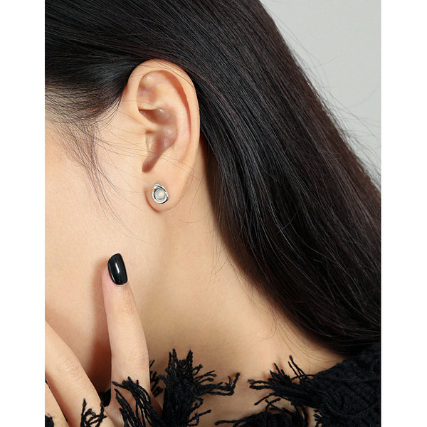 RHE1124 925 Sterling Silver Irregular White Chalcedony Stud Earrings