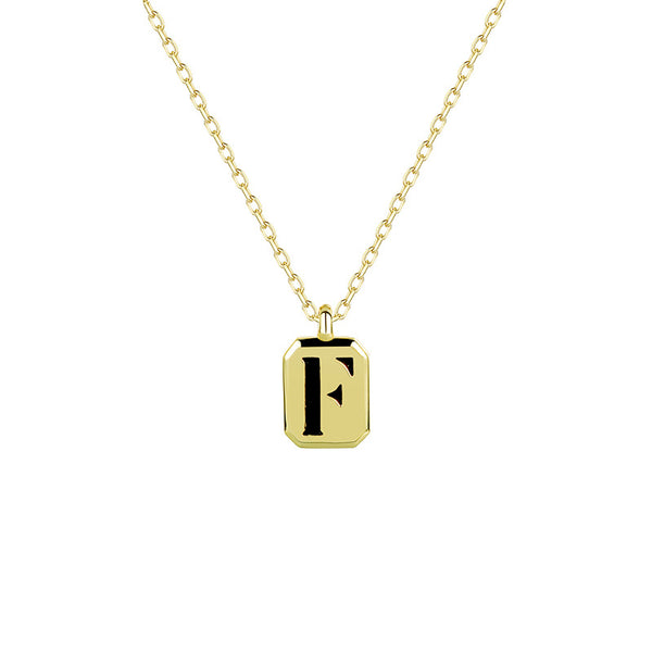 FX0927 925 Sterling Silver 26 Letters Black Onyx Square Pendant Necklaces