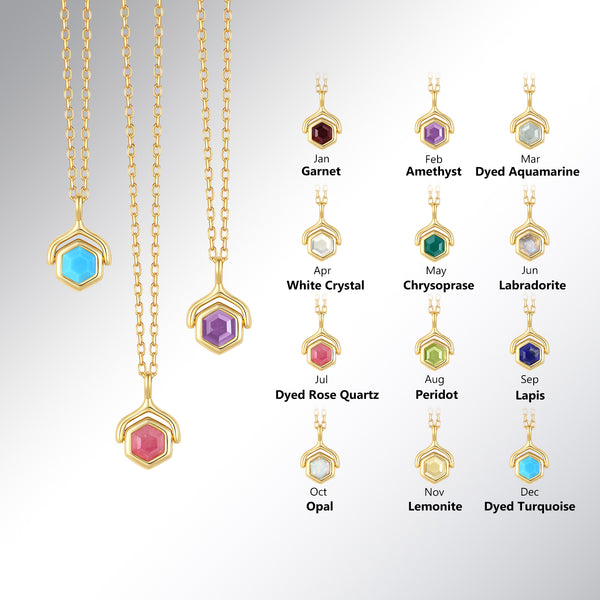 VFX1454 Hexagonal Birthstone Pendant Necklace