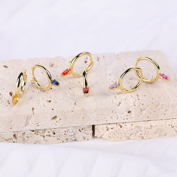 FE2038 925 Sterling Silver Birthstone Zirconia Marquise Hoop Earrings