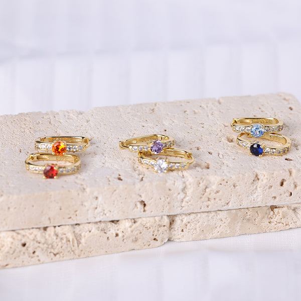 FE2035 925 Sterling Silver Birstone Zirconia Oval Hoop Earrings