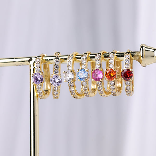 FE2035 925 Sterling Silver Birstone Zirconia Oval Hoop Earrings