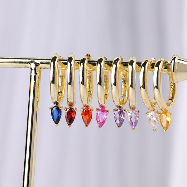 FE2038 925 Sterling Silver Birthstone Zirconia Marquise Hoop Earrings