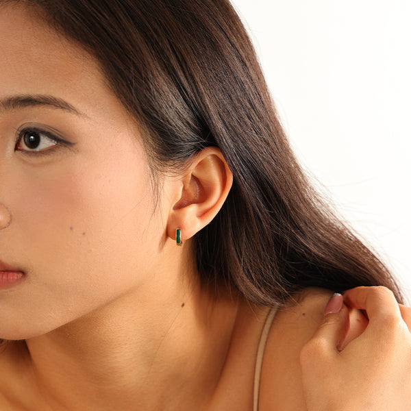 FE2060 Rectangle Opal Inlay Hoop Earrings