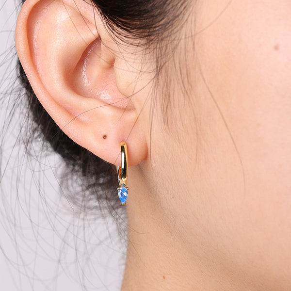 FE2038 925 Sterling Silver Birthstone Zirconia Marquise Hoop Earrings