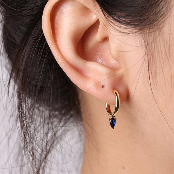 FE2038 925 Sterling Silver Birthstone Zirconia Marquise Hoop Earrings