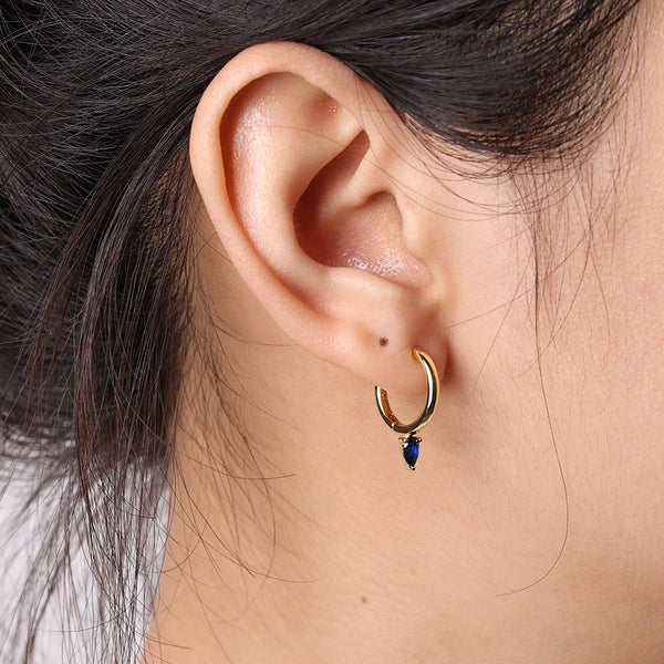 FE2038 925 Sterling Silver Birthstone Zirconia Marquise Hoop Earrings