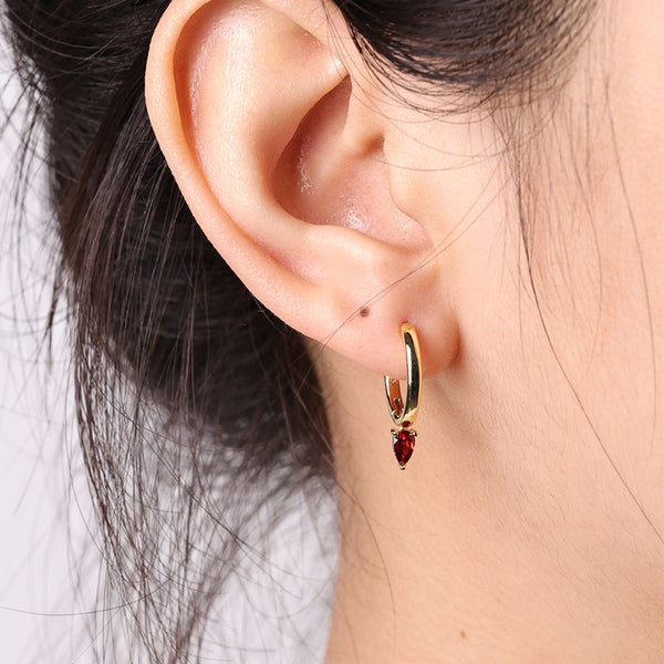 FE2038 925 Sterling Silver Birthstone Zirconia Marquise Hoop Earrings