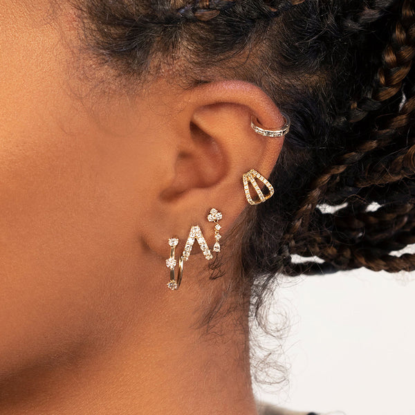 FE2053 925 Sterling Silver CZ Triple Wrap Claw Huggie Hoop Earrings