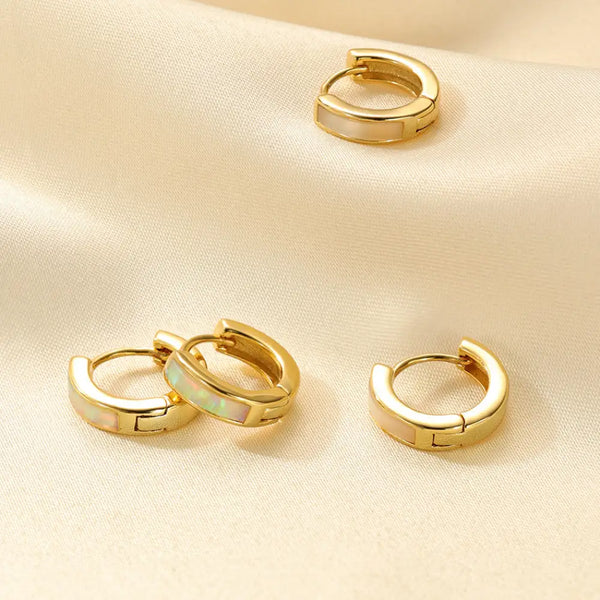 FE2061 Inlay Mother Of Pearl Hoop Earrings