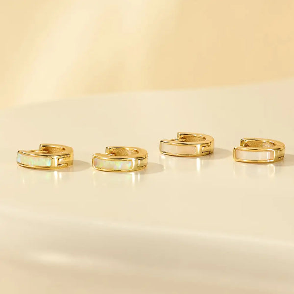 FE2061 Inlay Mother Of Pearl Hoop Earrings