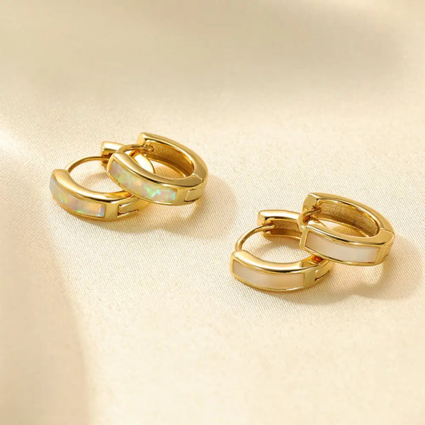 FE2061 Inlay Mother Of Pearl Hoop Earrings