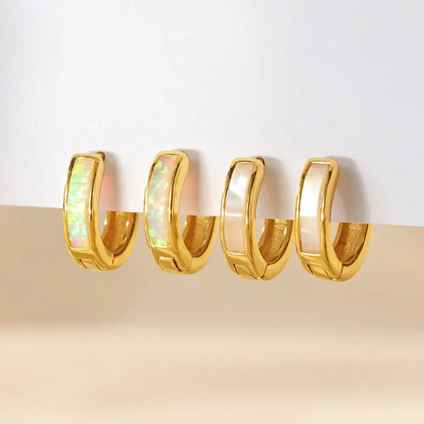 FE2061 Inlay Mother Of Pearl Hoop Earrings