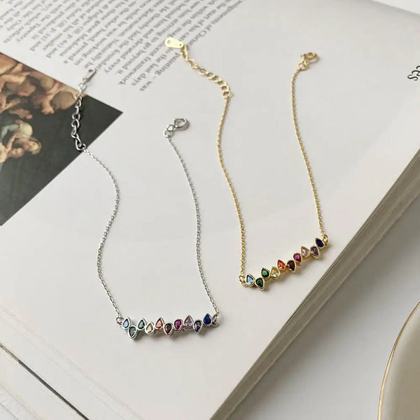 FS0314 925 Sterling Silver Rainbow Cubic Zirconia Bracelet 18K Gold Bracelet