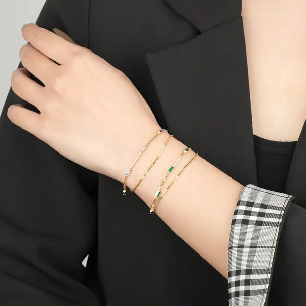 FS0317 925 Sterling Silver Double Layer Colorful Zircon Bracelet Bracelet