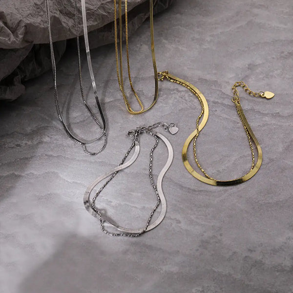 FS0320 925 Sterling Silver Blade Snake Double Layer Bracelet Bracelet