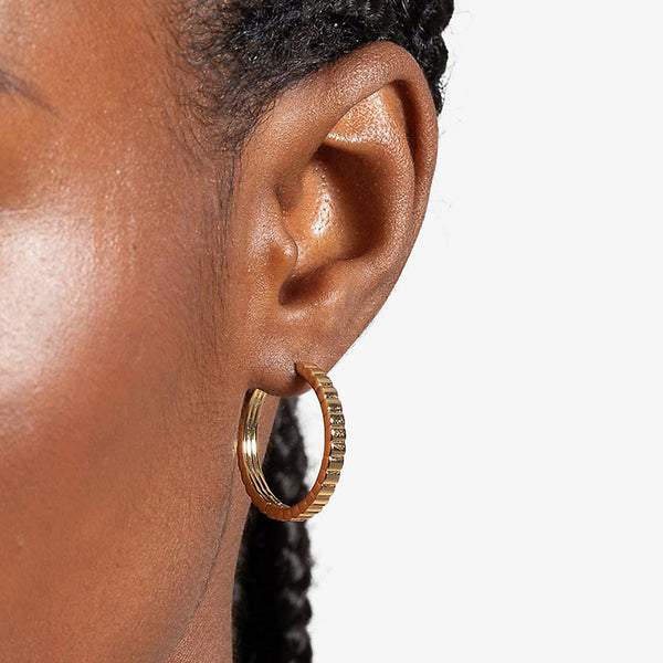 FE2033 FE2034 925 Sterling Silver Gold Ribbed Huggie Hoop Earrings