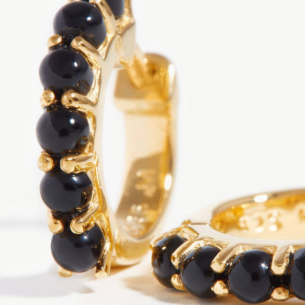 FE2062 Black Onyx Huggie Hoop Earrings