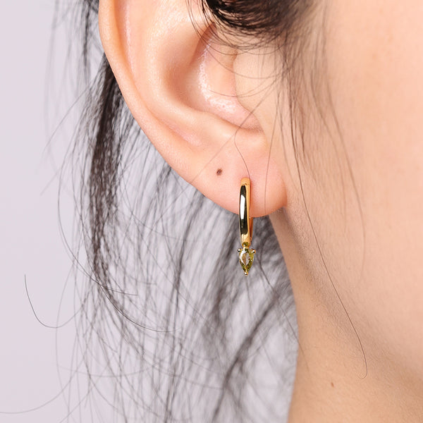 FE2038 925 Sterling Silver Birthstone Zirconia Marquise Hoop Earrings