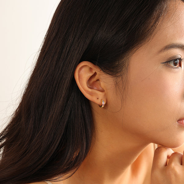 FE2060 Rectangle Opal Inlay Hoop Earrings