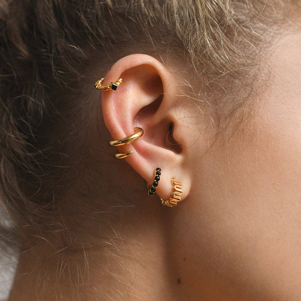 FE2062 Black Onyx Huggie Hoop Earrings