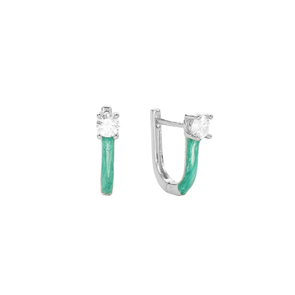 FE2807 925 Sterling Silver Enamel U Shape Hoop Earrings