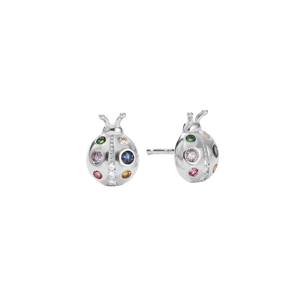 FE2834 925 Sterling Silver Ladybug CZ Stud Earrings