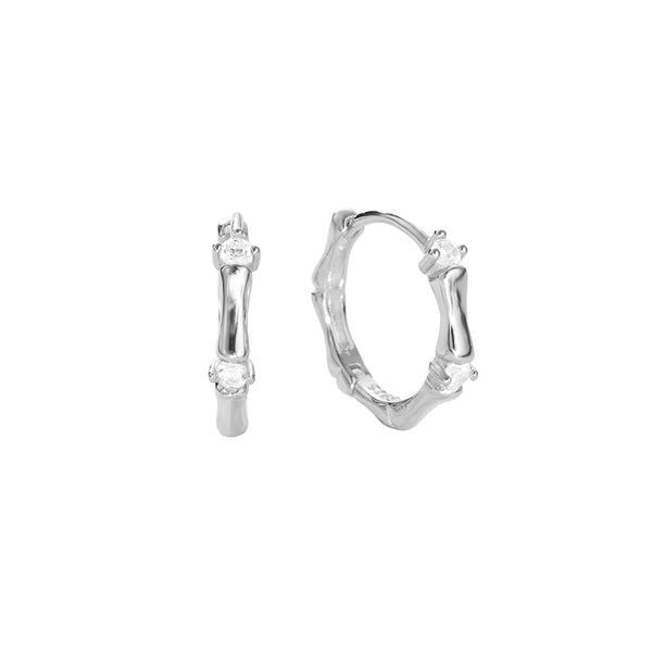 FE2798 925 Sterling Silver CZ Bamboo Hoop Earring