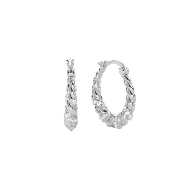 FE2831 925 Sterling Silver CZ Chunky Hoop Earrings