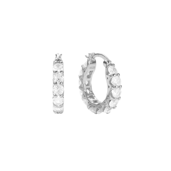 FE2828 925 Sterling Silver Cubic Zirconia Chunky Hoop Earring