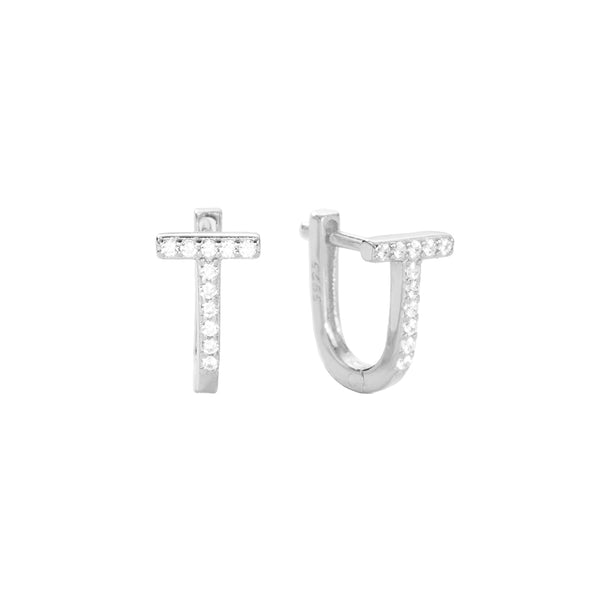 FE2735 925 Sterling Silver Zirconia U Shape Hoop Earring