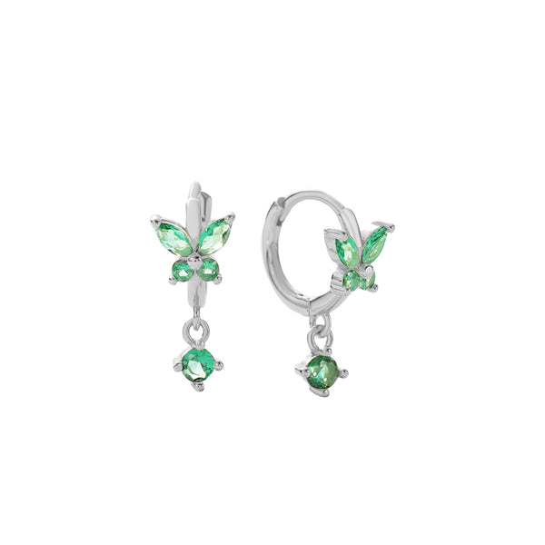 FE2744 925 Sterling Silver Cubic Zirconia Colorful Butterfly Dangle Hoop Earrings