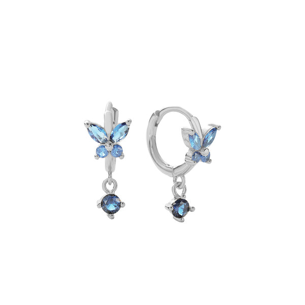FE2744 925 Sterling Silver Cubic Zirconia Colorful Butterfly Dangle Hoop Earrings