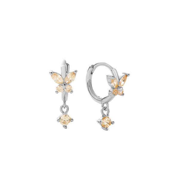 FE2744 925 Sterling Silver Cubic Zirconia Colorful Butterfly Dangle Hoop Earrings