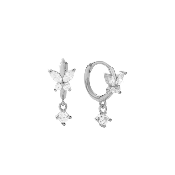 FE2744 925 Sterling Silver Cubic Zirconia Colorful Butterfly Dangle Hoop Earrings